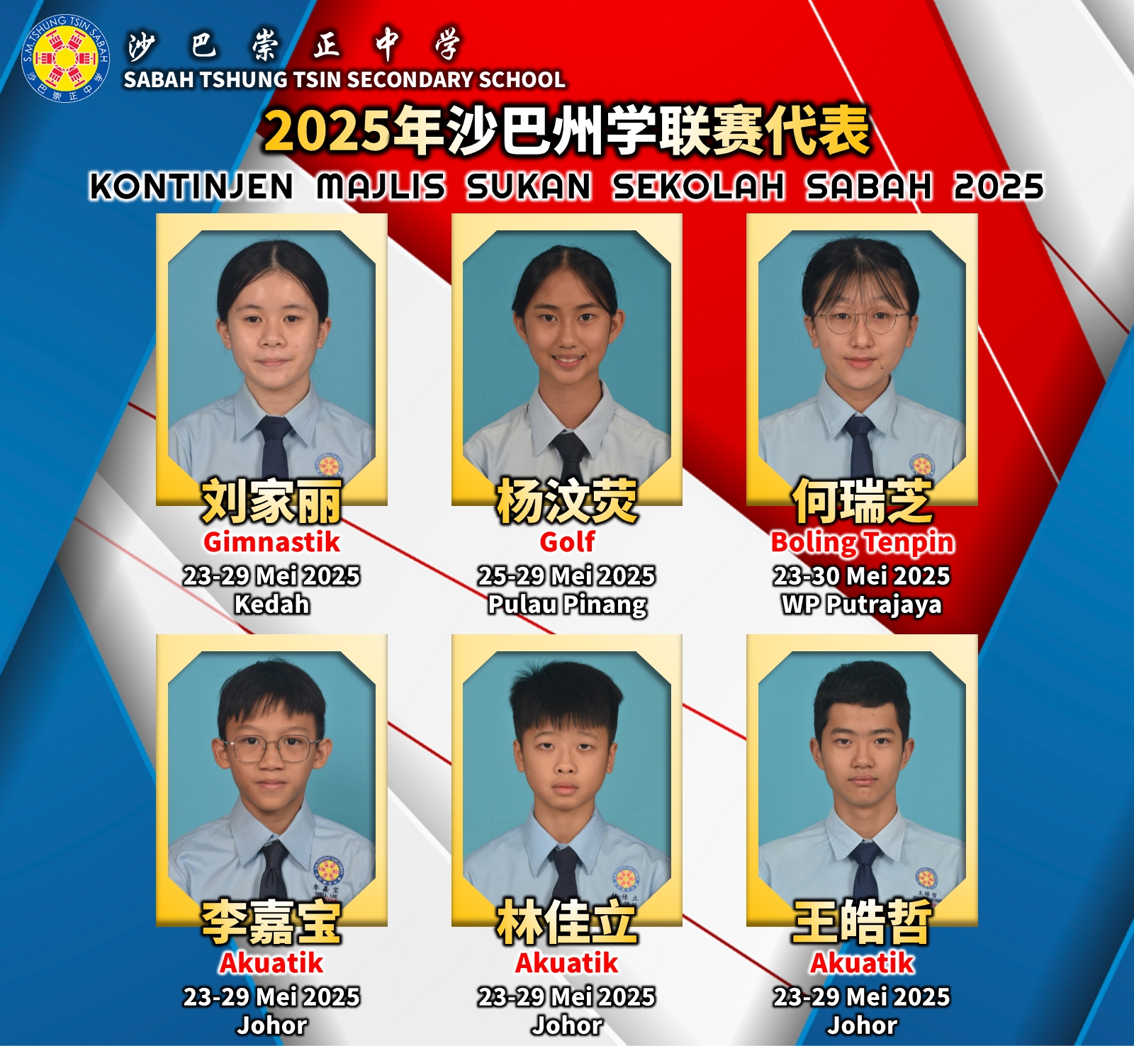 热烈祝贺 6 位运动健儿入选 2025 年 MSSM 沙巴代表队